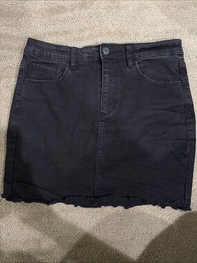 Garage Black Denim Mini Skirt with Raw Hem size M